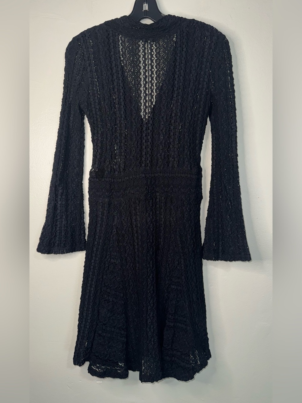 IRO Black Lace V-Neck Long Sleeve Fit-and-Flare Dress - Picture 8 of 16